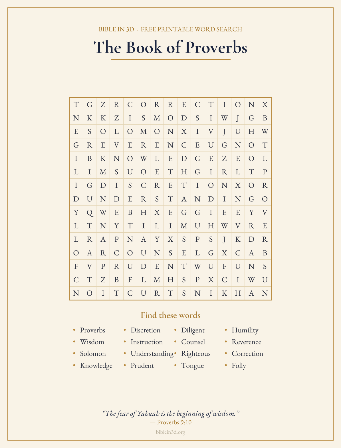 The Book of Proverbs Word Search - Bible in 3D